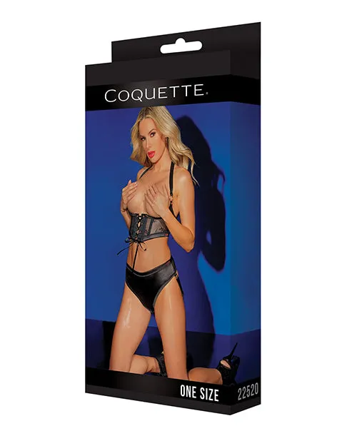 Coquette International Anal Black Label Lace Panels Harness Panty Black Os